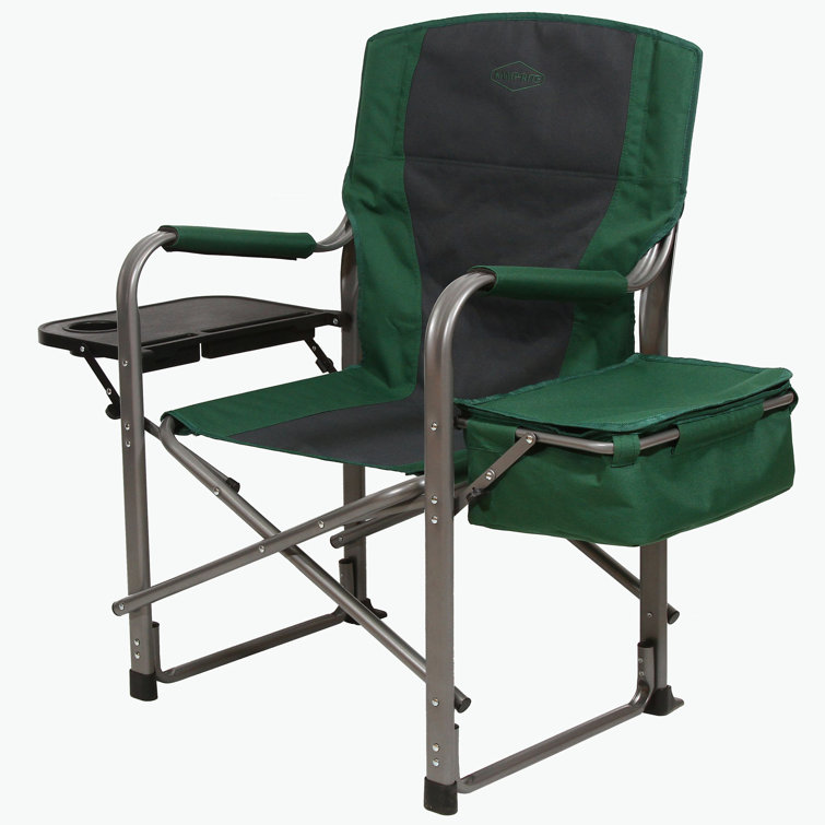 Folding chair with side outlet table and cooler